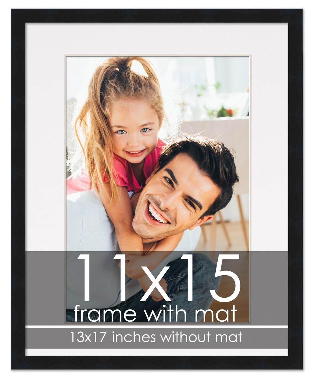 11x15 Frame with Mat - Black 13x17 Frame Wood Made to Display Print or Poster Measuring 11 x 15 Inches with White Photo Mat